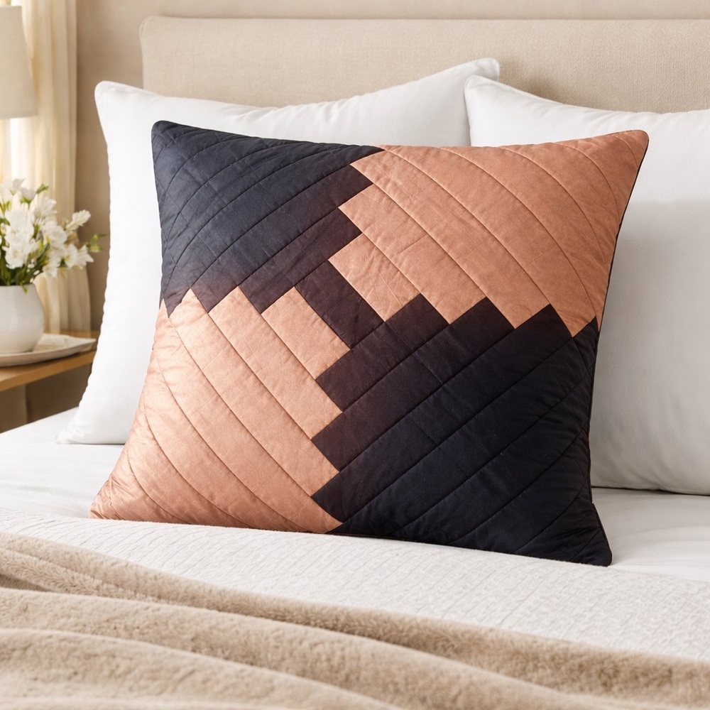 Black And Orange Design Silk Euro Sham With Black Back And Zipper NEW